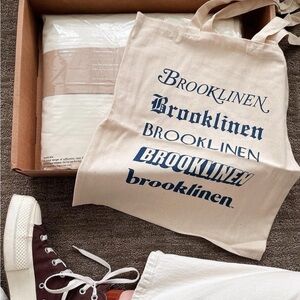 Brooklinen New York News Headline Font 100% Cotton Natural Canvas Tote Bag NWT